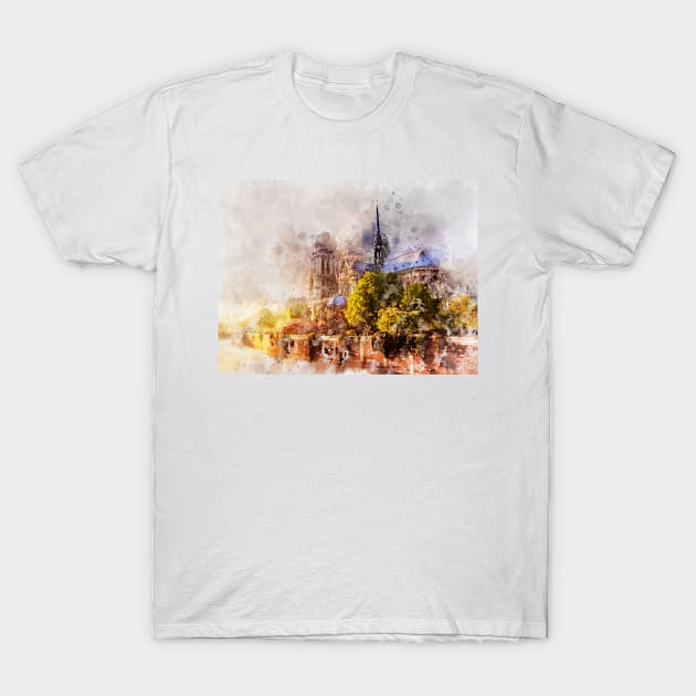 Notre-Dame de Paris Watercolor - 05c T-Shirt by SPJE Illustration Photography